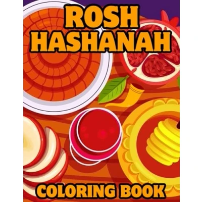 Abbildung von Rosh Hashanah Coloring Book: Cute And Easy Pages with Shofar, Apple, Honey, Menorah, Pomegranate More For Jewish Kids Ages 4 8 (Rosh Gift Toddlers Kids)