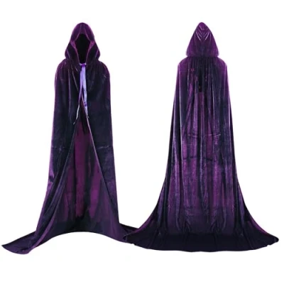 Abbildung von Labellevie Umhang mit Kapuze Lange SAMT Cape Vampir Kostüm Halloween Erwachsener Unisex Gr. X Large, Violett