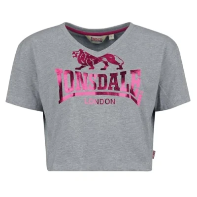 Abbildung von Lonsdale Cropped Heddle Tshirt print, Damen, Größe: Medium, Marl grey pink