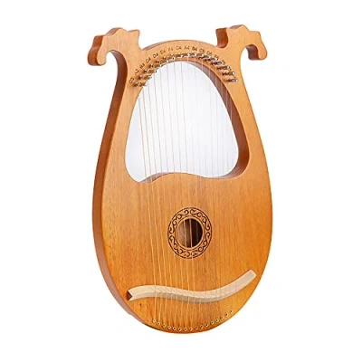 Abbildung von Harfe instrument Metall Saiten Mahagoni Instrument, Europäische gemusterte 16 Metal Strings Knochensattel Lyre Harp, Leierharfe mit Stimmschlüssel Saitenabnehmer