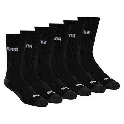 Abbildung von PUMA Herren 6er Pack Crew Socken, Schwarz/Graues Logo, L