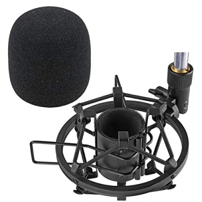 Abbildung von SUNMON SM58S Mikrofon Stoßdämpferhalterung mit Schaumstoff Windschutzscheibe zur Absorption von Vibrationen und Lärm, Pop Filter geeignet für SM58S, SM58 Dynamic Mic