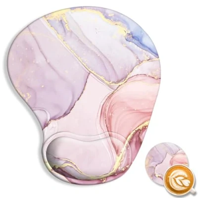 Abbildung von Pemlari Ergonomisches Mauspad mit Handgelenkstütze, Gel rutschfester Gummiunterseite, einfaches Tippen und Schmerzlinderung, für Gaming, Büro, Zuhause, Computer, Laptop, Glitzer, Marmor