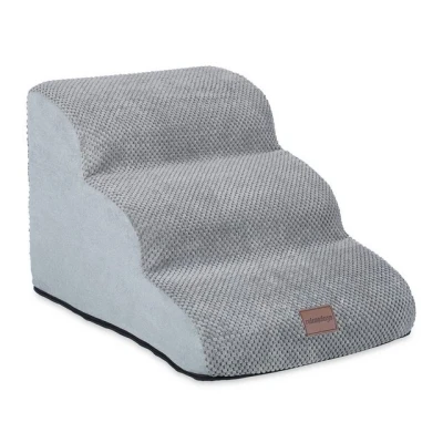 Abbildung von Relaxdays Hundetreppe 3 Stufen, für Hunde &amp; Katzen, HBT: 33 x 41 54 cm, weiche Haustiertreppe, Bett und Couch, grau