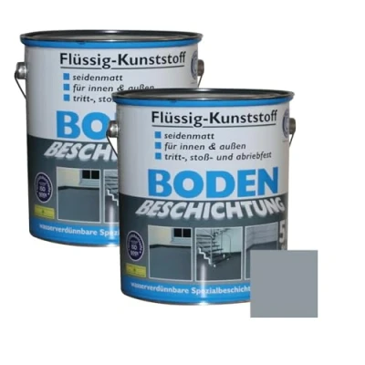 Abbildung von Dynamic24 10 Liter Flüssig Kunststoff Bodenbeschichtung 2x5L 100m² Betonfarbe Beton Beschichtung Boden Estrich Farbe Halle Estrichfarbe Bodenfarbe Innen Außen Keller Terrasse Kellerboden (Silbergrau)