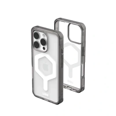 Abbildung von URBAN ARMOR GEAR Plyo MS Case kompatibel mit Apple iPhone 16 Pro Hülle (Wireless Charging / Magnetisches Aufladen kompatibel, Air Soft Ecken, Erhöhter Rand) grau transparent weiß