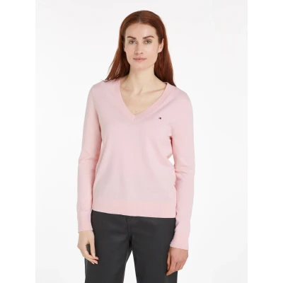 Abbildung von Tommy Hilfiger Damen Pullover Jersey V Neck Strickpullover, Rosa (Delicate Pink), XS