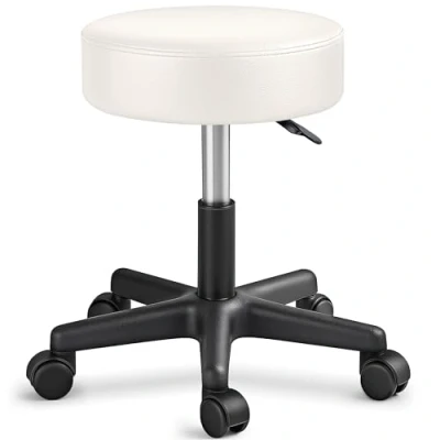 Abbildung von TRESKO Rollhocker höhenverstellbar Beige Drehhocker 10 cm Dicke Polsterung Arbeitshocker 360 drehbar Hocker