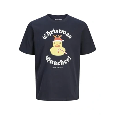 Abbildung von Jack &amp; Jones XMAS Rundhals Tshirt print, Herren, Größe: Large, Sky captain