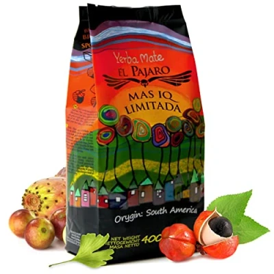 Abbildung von El Pajaro Mas IQ Limitada 400g Starker, Paraguayischer Mate Tee mit Blättern, Zweigen und Staub Gingko Biloba, Guarana, Camu Camu, Bacopa Monnieri, Kaktus