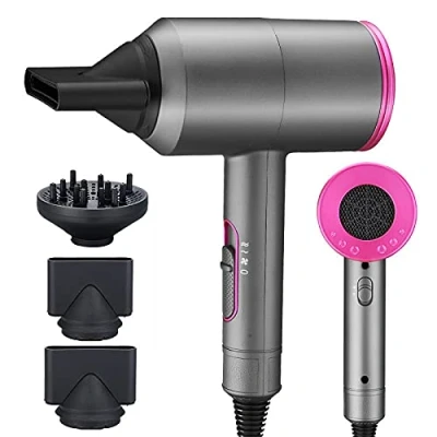 Abbildung von Haartrockner Ionen, Euakee 2000 W Professioneller Haartrockner, Schnelltrocknen Hair Dryer, Reisehaartrockner, 2 Geschwindigkeits und 3 Hitzeeinstellungen, 1 Diffusor &amp; Konzentratoren（Grau）