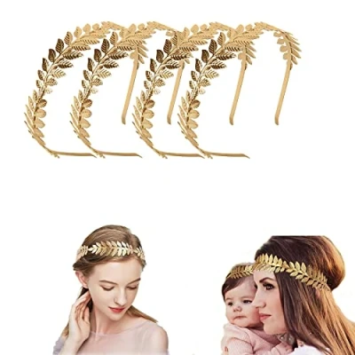 Abbildung von 4 Pezzi Gold Kopfschmuck Haarreif Braut, Römische Göttin Haarreif, Haarreifen Lorbeerkranz, Goldener Haarschmuck Damen,für Hochzeit, Party, Tanzparty, Mode Show stücke,kopfschmuck
