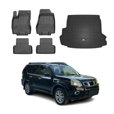 Abbildung von OMAC Fußmatten &amp; Kofferraumwanne Set kompatibel mit Nissan X Trail T31 2008 2013 Gummi 5X