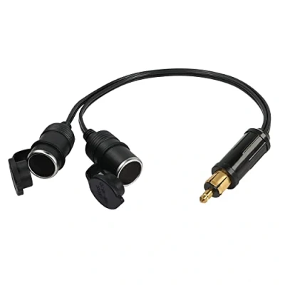 Abbildung von RIIEYOCA DIN Stecker auf Dual Standard Zigarettenanzünder Adapter，Stecker mit wasserdichter Kappe Buchse Adapterkabel, passend für Auto 12V 24V
