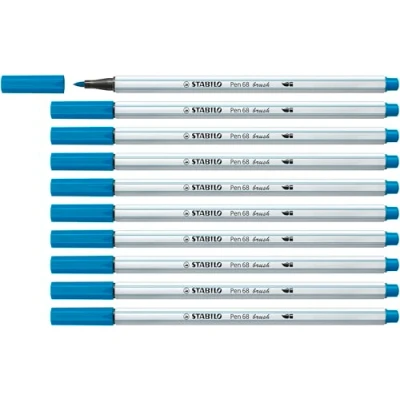 Abbildung von Premium Filzstift mit Pinselspitze für variable Strichstärken STABILO Pen 68 brush 10er Pack hellblau