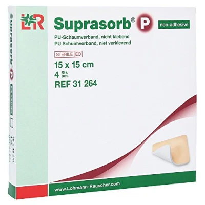 Abbildung von Suprasorb P Pu schaumverband 15x15 cm nicht klebend 4 St