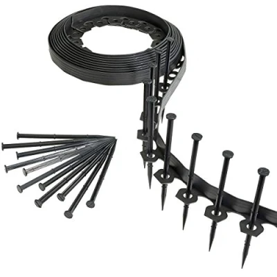 Abbildung von HaGa Flexible Rasenkante aus Kunststoff 10m x 40mm mit 20 Stiften für Garten Beetumrandungen &amp;