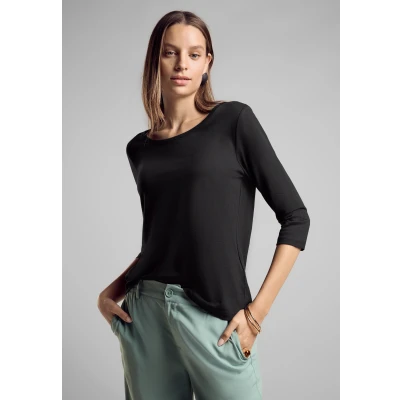 Abbildung von Street One Rundhals Langarmshirt, Damen, Größe: 34, Schwarz