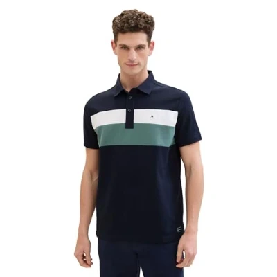 Abbildung von TOM TAILOR Herren Piqué Poloshirt mit Blockstreifen, 10668 Sky Captain Blue, S