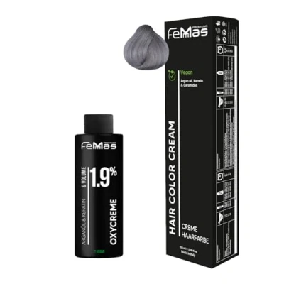 Abbildung von Femmas Haarfarbe Set Gray I Hair Color Cream 100ml + Oxycreme 1,9% Permanente Haar Coloration Entwickler Schonend &amp; langanhaltend Salon für Zuhause