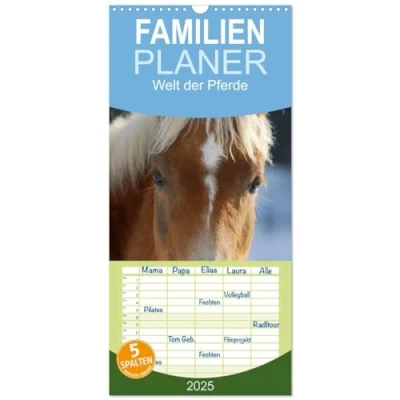 Abbildung von Familienplaner 2025 Welt der Pferde mit 5 Spalten (Wandkalender, 21 cm x 45 cm), CALVENDO