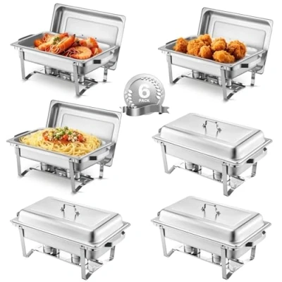 Abbildung von VEVOR Chafing Dish Set Speisenwärmer Edelstahl 7,5L 6 Stk. Buffet Silber