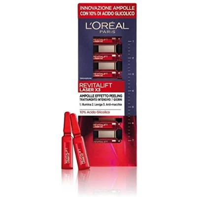 Abbildung von L&#039;Oréal Paris Ampolle Revitalift Laser X3, angereichert mit 10% reinem Glykolsäurekonzentrat, Ledereffekt, 7 x 1 ml
