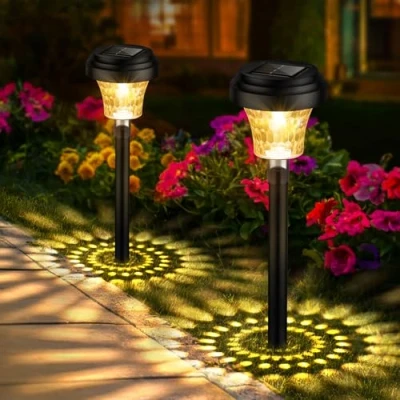 Abbildung von FOMYHEARD Solarlampen für Außen Garten 2 Stück, Solarleuchten mit Warmes Licht &amp; 7 RGB Farbwechsel, IP65 Wasserdicht Auto Ein/Aus LED Gartenleuchten Solar Wegeleuchten Gartendeko