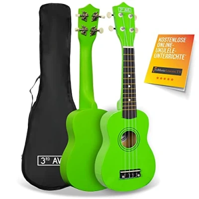 Abbildung von 3rd Avenue Sopran Ukulele für Anfänger, 54 cm/21“ mit Ukuleletasche in Grün KOSTENLOSE 1 monatige Online Lektionen