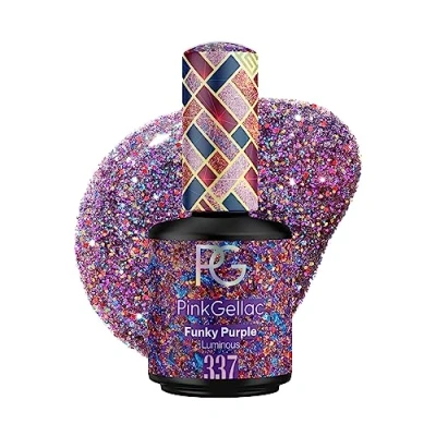 Abbildung von Pink Gellac UV Gel Nagellack 337 Funky Purple 15 ml Glitzer Lack Violett Lang Anhaltender Gellack Einfache Entfernung Shellac Nail Polish Made in Holland