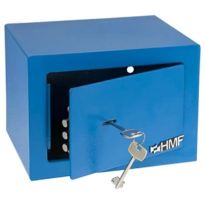 Abbildung von HMF Möbeltresor Safe Tresor klein mit Schlüssel, Schließfach Doppelbartschloss, 23 x 17 cm, blau