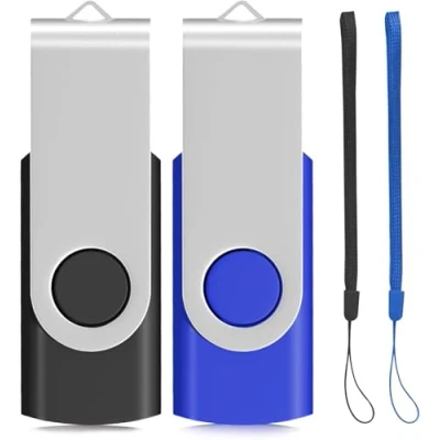 Abbildung von Eastbull USB 2.0 Stick mit Drehgelenk, 2 Stück, Flashlaufwerk, Speicherstick (unterschiedliche Farben Schlüsselband) Mehrfarbig schwarz/blau 32 GB
