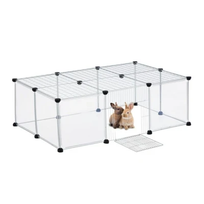 Abbildung von Relaxdays Freilaufgehege, HBT 37 x 110 75 cm, Freigehege mit Tür, Abdeckung, DIY Kleintiergehege, transparent/weiß