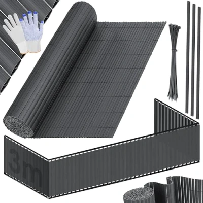 Abbildung von KESSER® PVC Sichtschutzmatte Sichtschutzzaun 160 x 300 cm Balkonverkleidung Windschutz verstärkte Lamellen für Garten Balkon &amp; Terrasse Balkonumrandung inkl. Kabelbindern Abdeckung Anthrazit