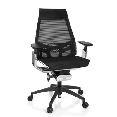 Abbildung von hjh OFFICE 652890 Profi Bürostuhl GENIDIA SMART White cm Netzstoff Schwarz/Chrom ergonomischer Drehstuhl mit verstellbaren Armlehnen, Sitz neigbar