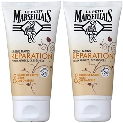 Abbildung von Le Petit Marseillais, Handcreme für geschädigte und trockene Haut (75 ml Tube) Repair Cream mit Sheabutter, Aloe Bienenwachs 24 Stunden Komfort Handpflege