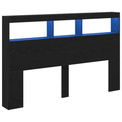 Abbildung von vidaXL LED Kopfteil mit Ablagen Schwarz Eichen Optik 160x17x102 cm, Regal, Bettkopfteil Ablagen, Bett Rückwand,