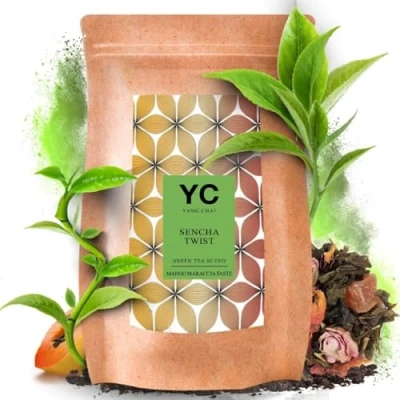 Abbildung von YC Yang Chai Sencha Grüner Tee Lose 200g Japanischer Grüntee mit Mango Maracuja Geschmack &quot;Sencha Twist&quot; I 100% natürlich Original aus Japan