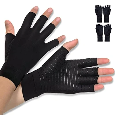 Abbildung von Donfri 2 Paare Kupfer Arthrose Handschuhe Fingerlose Arthritis Kompressionshandschuhe fr Wrme Hnde Schmerzen bei Rheumatoiden Karpaltunnel Sehnenentzndung (XL)