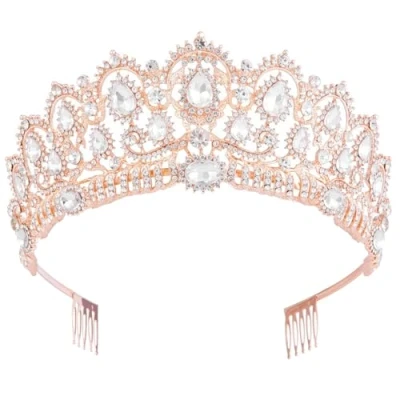Abbildung von Vofler Kronen für Damen, Roségold, Barock, Vintage Stil, Haarschmuck, Kristall Strass, Haarschmuck Frauen, Königin, Mädchen, Braut, Prinzessin, Geburtstag, Hochzeit, Kostüm, Party mit Kämmen