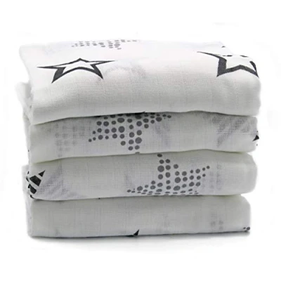 Abbildung von Clevere Kids Mulltücher Sterne SUPERIOR 80x80 Set 4 Stück Öko Tex Standard 100 (Orion weiß hellgrau)