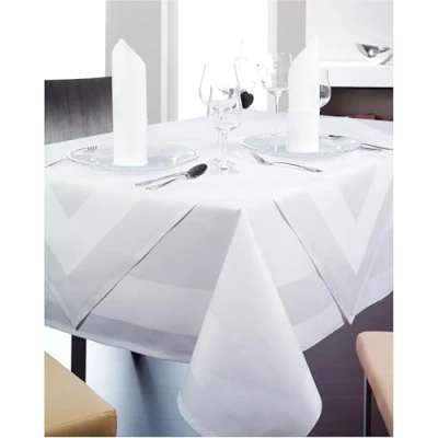 Abbildung von texpot Damast Tischdecke 140 x 180 cm weiß Atlaskante bei 95C waschbar 100% Baumwolle