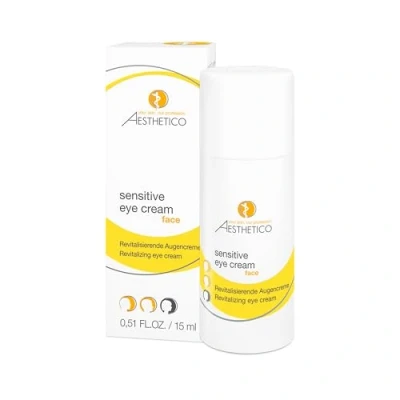 Abbildung von AESTHETICO sensitive eye cream, 15 ml Anti Aging Augenpflege für empfindliche Haut, mit Tigergras &amp; Vitamin C, reduziert Trockenheitsfältchen, beruhigend parfümfrei, ideal Kontaktlinsenträger