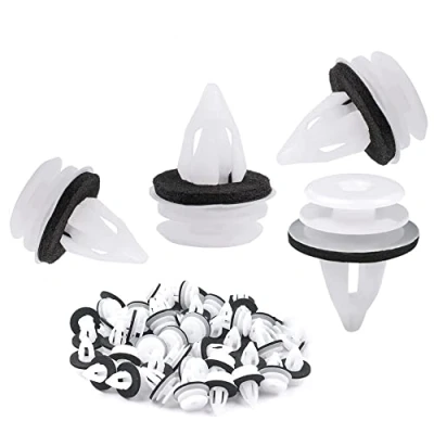 Abbildung von Auto Befestigung Clips, 100 Stückes Halter Klammern Weiße Kunststoff mit Schwammdichtung,Universal Türverkleidung Stoßstangen Zierleisten Befestigungclips Plastikklips Set.