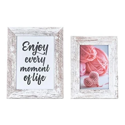 Abbildung von levandeo 2er Set Bilderrahmen Weiß braun gewischt Holz 10x15 13x18 Shabby Chic Vintage Landhausstil Portraitrahmen Fotorahmen Einzelrahmen