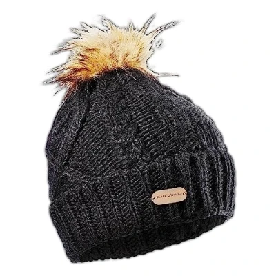 Abbildung von Black Crevice Damen Oversized Strickmütze mit Bommel, Haube, schwarz, weiß, BCR061004