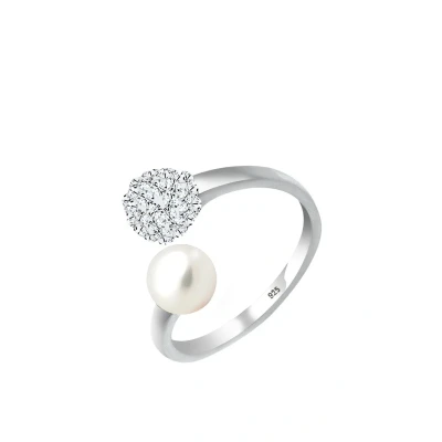 Abbildung von Elli Ring Damen Perle Statement edel mit Süßwasserzuchtperle und Kristallen in 925 Sterling Silber