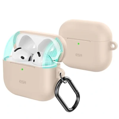 Abbildung von ESR für AirPods 4 Hülle, Kompatibel mit 4. Generation (2024) (USB C), Magnetischer Deckel, Voller Sturzschutz Karabiner, Cloud Serie, Wüstentitan
