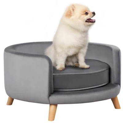 Abbildung von Hundesofa, Haustiersofa mit Samtoptik, Katzensofa Kissen, Holzbeine