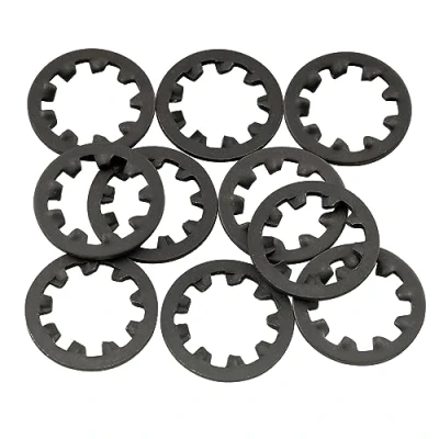 Abbildung von Musiclily Pro 3/8 Zoll und M9 Stahl Gitarren Potis Zahnscheibe für USA Gewinde CTS Switchcraft Klinkenbuchsen, Schwarz (10 Stück)